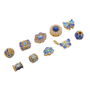 Traditional 18K gold plated cloisonne enamel flower and butterfly charm beads for jewelry DIY