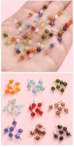 Macro shot of colorful faceted crystal beads with gold loops for DIY jewelry making