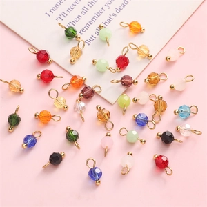 Multicolor faceted glass bead pendants with gold loops for DIY jewelry making