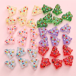 Hand-painted Christmas tree glass beads in vibrant colors for DIY jewelry and crafts