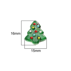 Green glass Christmas tree beads 16x15mm with colorful enamel dots for DIY jewelry