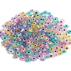 Flat round evil eye glass beads in assorted colors for DIY handmade jewelry crafts