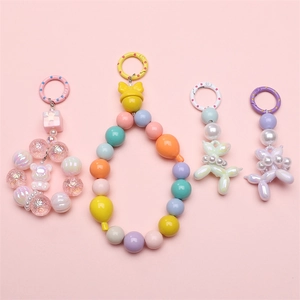 Macaron color beaded keychains with resin balloon dogs and cute bear charms