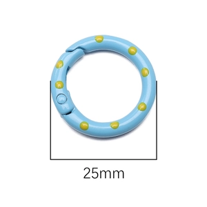 Light blue 25mm alloy spring ring with yellow polka dots for DIY jewelry and keychains