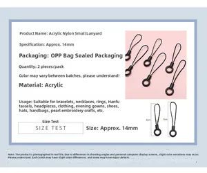 Detail of 14mm acrylic ring and 6-7cm braided nylon lanyard for DIY phone accessories