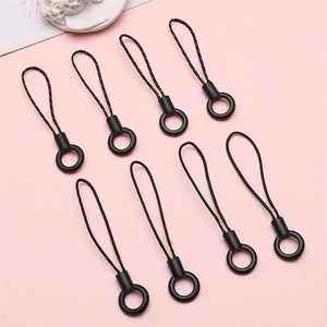 Universal Black Phone Lanyard Anti-Lost Strap Nylon Rope With Round Plastic Ring For Phone Case U-Disk Zipper Pull