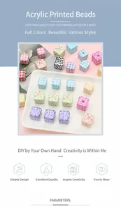 Macro shot of colorful acrylic floral print square beads for DIY craft and jewelry making