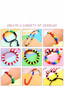 Detailed grid showing colorful rainbow DIY bead set with letter charms for jewelry making