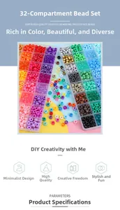 Detailed macro view of 32-compartment storage box with colorful frosted DIY mineral beads