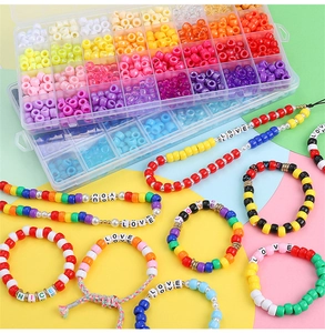 DIY pony beads kit in 24-grid box with colorful alphabet beads for making jewelry