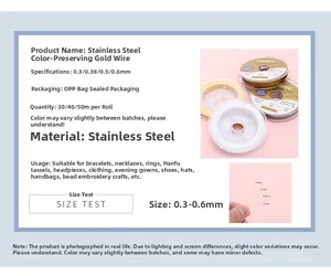 Detailed parameter chart for 304 stainless steel gold wire for jewelry DIY beading