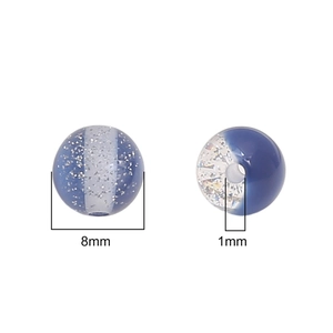 Blue glitter resin round beads 8mm with 1mm hole for DIY jewelry making and crafts