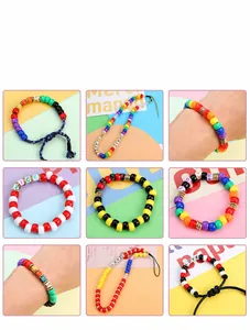 Macro shot of colorful acrylic beads and letter charms for DIY jewelry and phone chains