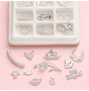 Kit d'accessoires bijoux en alliage argenté avec breloques lotus et tubes courbés DIY