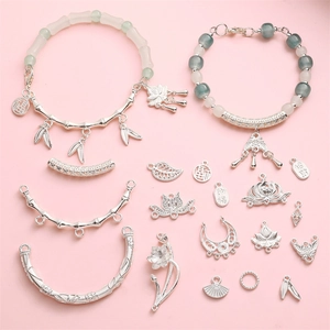 Kit d'accessoires bijoux style chinois avec breloques lotus argent et perles jade