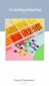 Macro view of 12-grid storage box with colorful matte pony beads for DIY jewelry making