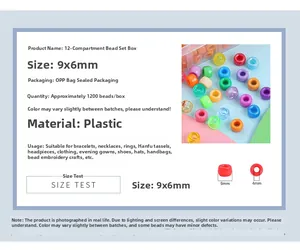 Detail showing 9x6mm candy-colored plastic beads with size and quantity specifications