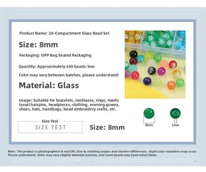 Detailed size chart for 8mm crackle glass bead set containing 560 pieces for DIY jewelry