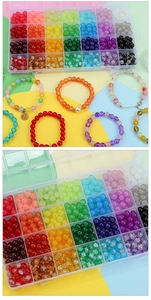 Detailed view of 8mm crackle glass bead DIY set in a 24-compartment storage organizer