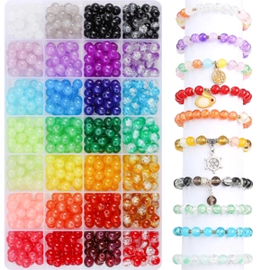 DIY Jewelry Making 8mm Crackle Glass Beads Kit 28 Grids Multicolor Round Loose Beads For Bracelet Necklace Craft Materials