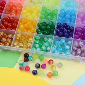 DIY colorful 8mm crackle glass beads kit in a storage box for handmade jewelry making