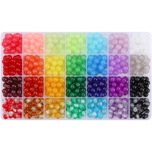 28-grid set of 8mm crackle glass beads in various colors for DIY jewelry making