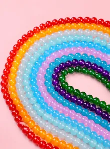 Rainbow array of 6/8mm polished glass jelly round beads for DIY jewelry making
