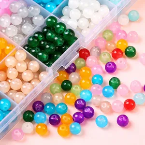 Colorful 6mm and 8mm glass jelly round beads for DIY jewelry making in a storage box