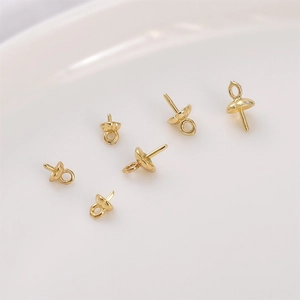 6 Stück 14K Gold gefüllte Halbloch-Perlenkappen mit Ösen für DIY Schmuckherstellung