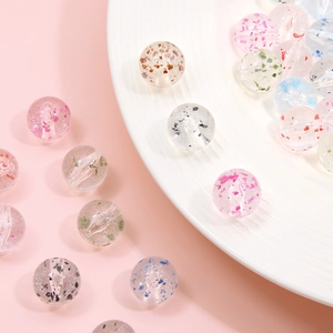 Clear acrylic beads with colorful gold foil flakes for DIY jewelry and bracelets