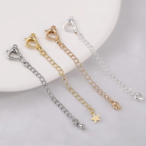 Chaînes d'extension de bijoux plaquées or 18K avec fermoirs mousquetons et pendentifs