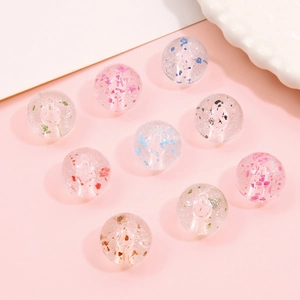 Clear acrylic cherry blossom beads with colorful glitter foil for DIY jewelry making