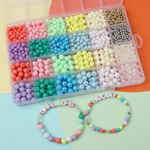 24-grid DIY jewelry kit with colorful acrylic round beads and letter beads for bracelets