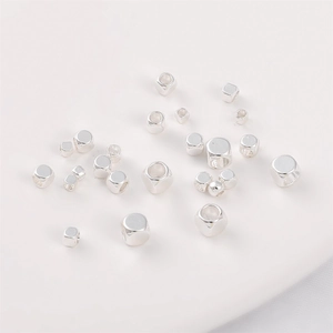 Silver plated copper cube beads for jewelry making with polished metallic finish