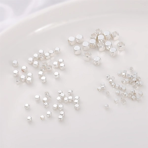 Polished silver square cube beads in four sizes for DIY jewelry and necklace making