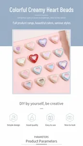 Macro detail of acrylic heart beads with colorful cream plating for DIY jewelry making