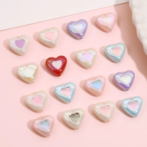 Acrylic Heart Beads Double Sided Oil Drip Iridescent Artificial Pearl Luster Loose Beads For Handcrafted DIY Bracelet Necklace Jewelry