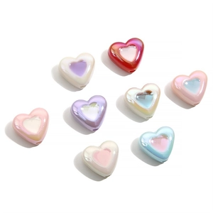 Colorful acrylic heart beads with iridescent coating for DIY jewelry making and crafts