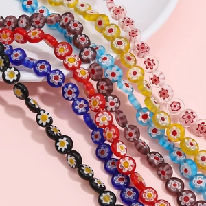 Millefiori Glass Loose Beads Flat Round Floral Lampwork Beads For DIY Jewelry Making Bracelet Necklace Earrings Handmade Materials
