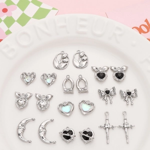 Alloy Rhinestone Heart Moon Bow Tulip Pendants For Jewelry Making DIY Earrings Necklace Bracelet Accessories Silver Color