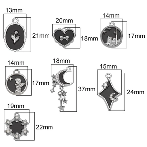 DIY black and white celestial charms in silver alloy featuring angel and moon designs