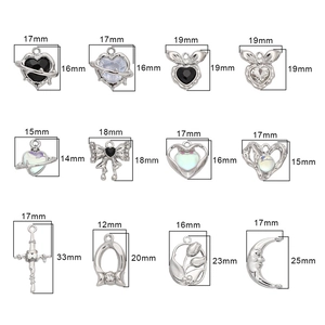 Y2K style heart and star charm pendant set with exact size measurements in millimeters