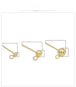 Detailed size comparison of 14K gold ball stud earrings with loops in 3mm, 4mm, and 5mm