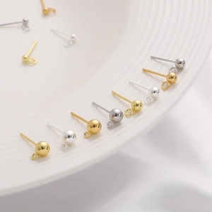 DIY Ball Head Earring Stud Posts with 925 Sterling Silver Post Gold Silver Plated Hanging Loop Jewelry Making Components
