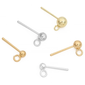 Golden and silver ball post earrings with loop for DIY jewelry making accessories