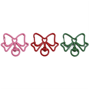 Porte-clés colorés en forme de nœud rose, rouge et vert avec des crochets rotatifs en alliage