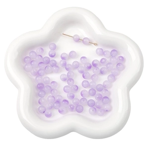Lavender purple round glass beads on flower dish for DIY handmade jewelry crafts
