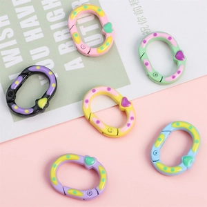 Colorful polka dot alloy heart spring ring carabiner clips for DIY keychains and bags