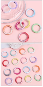 Close-up of gradient macaron colored alloy O-ring snap hooks for DIY handmade accessories