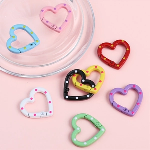 Anneaux mousquetons cœur à pois multicolores pour accessoires de sacs et porte-clés DIY
